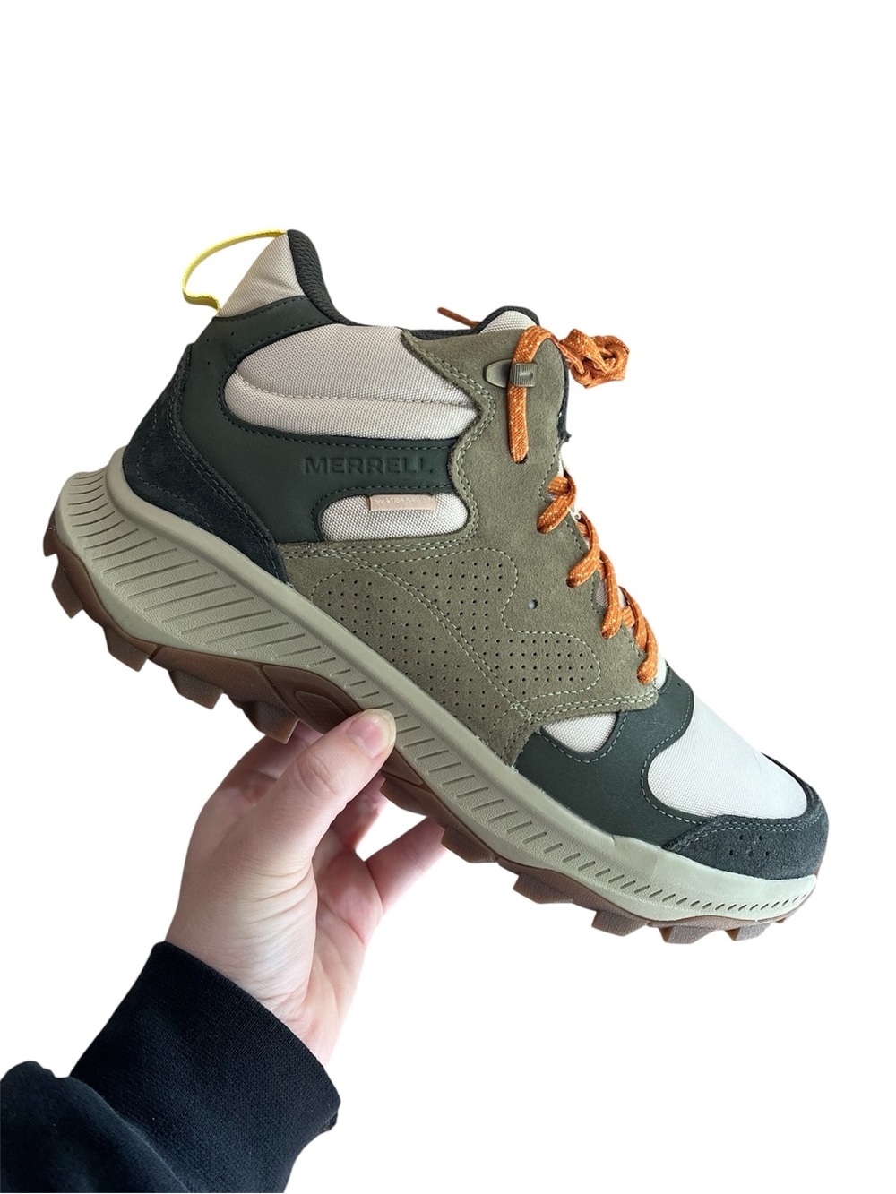 Merrell Men's Size 11 Tempo Sol Mid Waterproof Hiking Boots Tan Olive Green